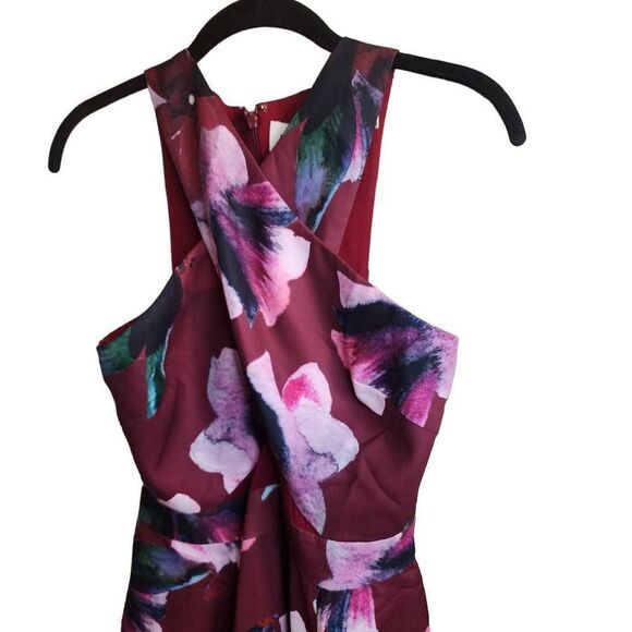 Fame and Partners Red Floral Criss Cross Formal Mini Dress Size 2 EUC - Picture 3 of 14